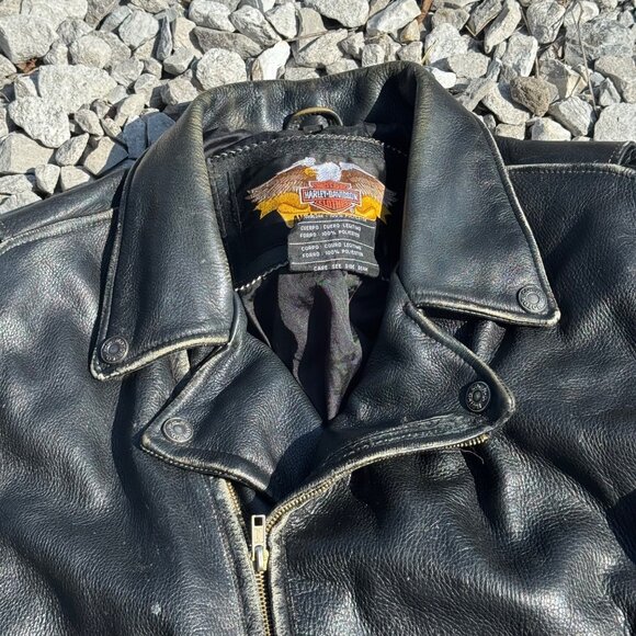 Vintage Harley-Davidson Black Leather Jacket Eagle Back Mens Size L - Picture 5 of 13